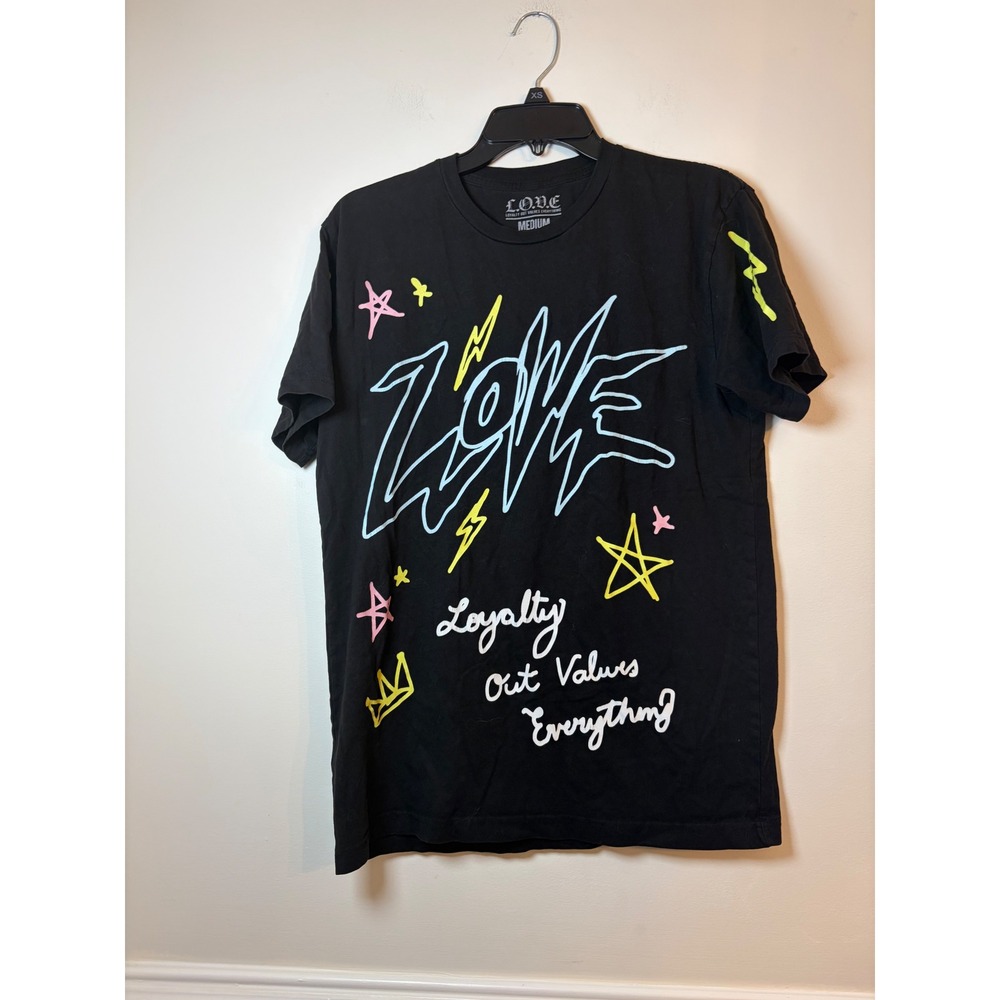 L.O.V.E. Loyalty Out Values Everything T-Shirt Mens Medium Black Neon Graphic